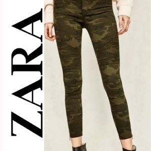 Zara Moto Skinny Ankle Zip Camouflage Camo Jeans